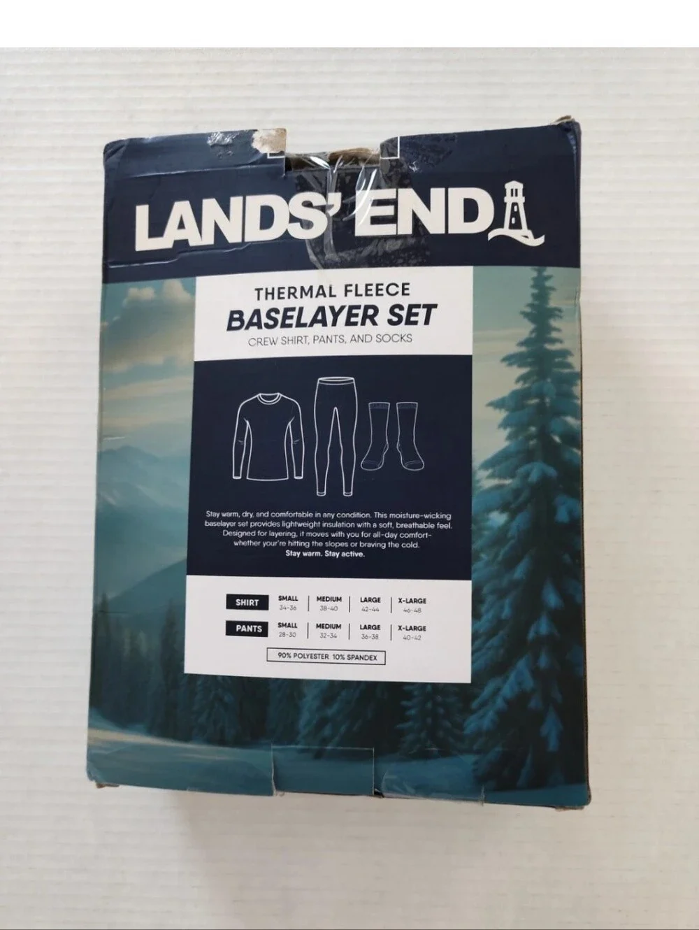 Lands End Thermal Base Layer Waffle Set Bonus Socks Sz L Top & Pants *Open Box*